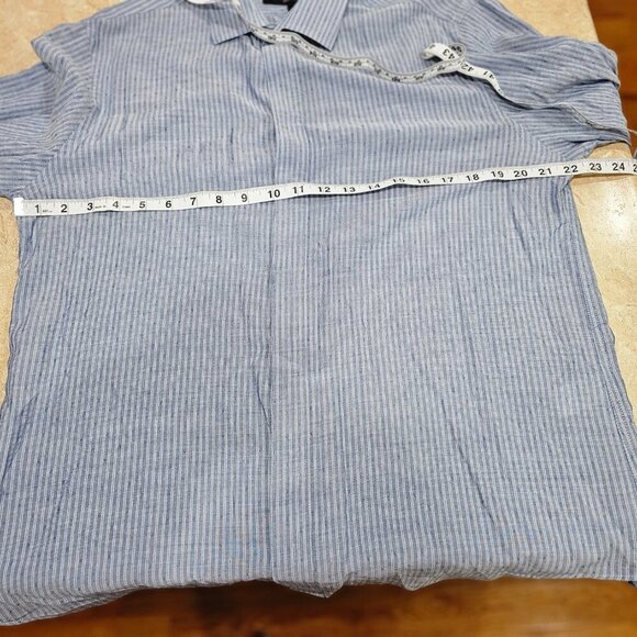 Men's Rag & Bone Blue and White Striped Button‎ Up Shirt Hidden Buttons Size 17 - Picture 3 of 10